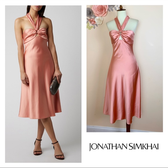 New! JONATHAN SIMKHAI Satin Halter Slip Dress - Picture 2 of 14